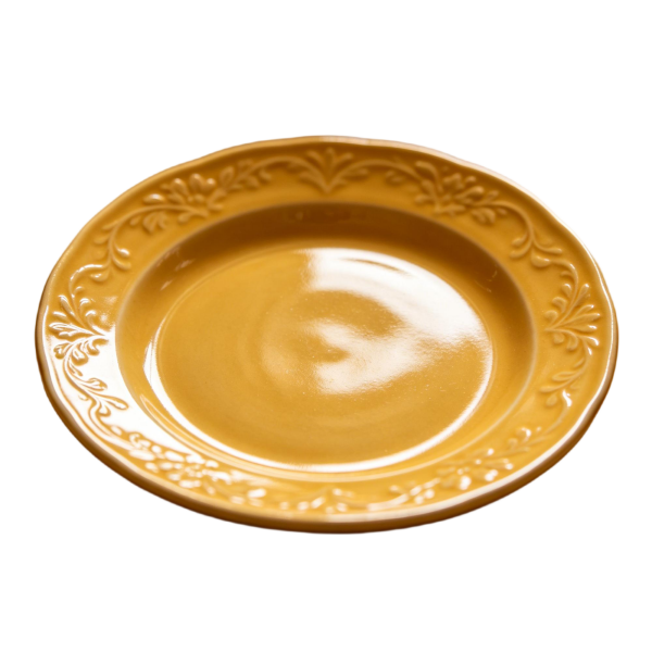 Vintage Mustard Yellow Embossed Floral Rim Ceramic Plate(3-Piece Set)