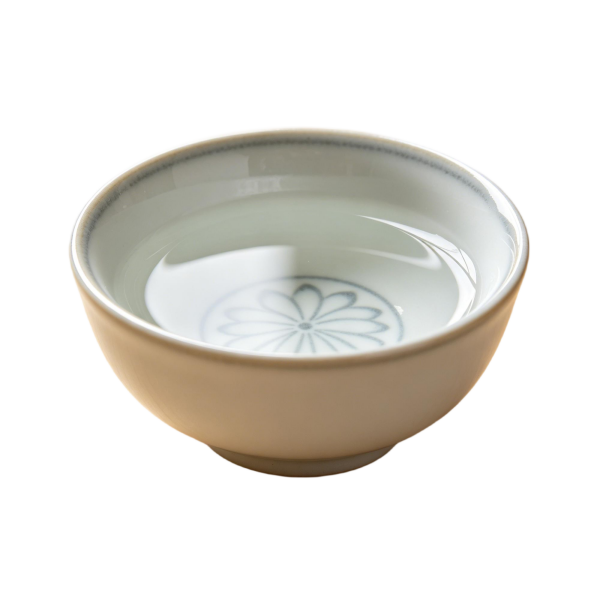 Floral-Interior Ceramic Tea Bowl - Artisanal Japanese-Style Cup(3-Piece Set)