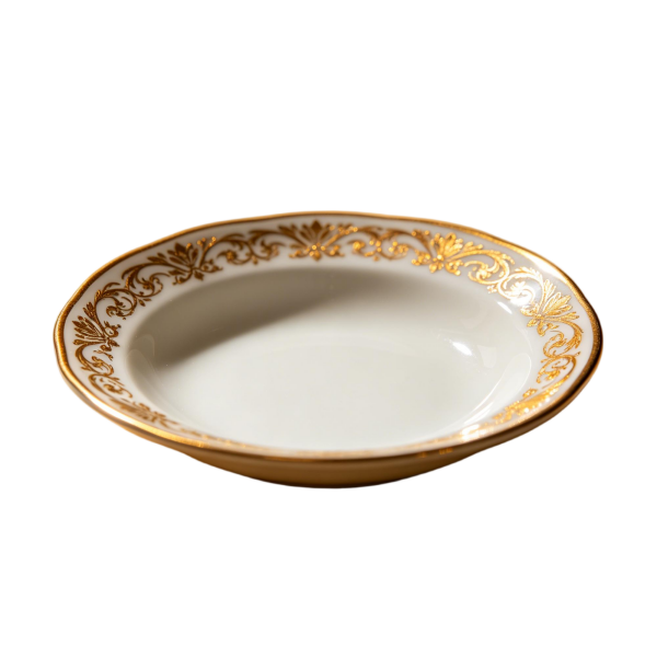 Luxury Ornate Gold Floral Scrollwork Bone China Shallow Bowl Plate(3-Piece Set)