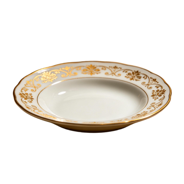 Vintage Gold Floral Scrollwork Bone China Soup Plate(3-Piece Set)