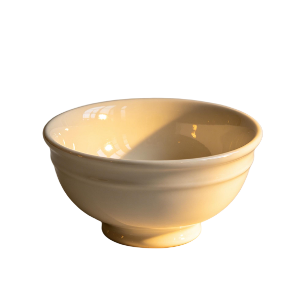 Vintage-Style Cream Ceramic Bowl with Ridged Rim(3-Piece Set)
